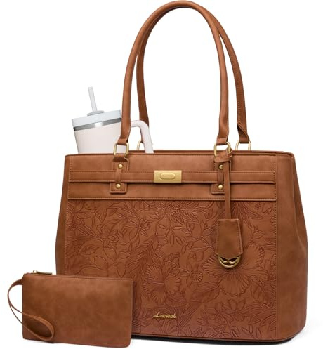 LOVEVOOK Laptoptasche Damen 15,6 Zoll, Handtasche Arbeitstasche PU Leder | Groß, Wasserdicht, Elegant, Aktentasche Lehrertasche Schultasche Business Shopper Tasche Women Tote Bag für Uni Schule Büro
