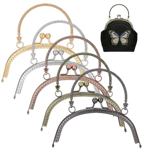 PH PandaHall 5 Colori Clic Clac Portamonete Uncinetto Chiusura a Telaio in Metallo con Manici, 15x17cm Chiusura Semicircolari Bacio Blocco per Portamonete Borsa Borsetta Fai Da Te