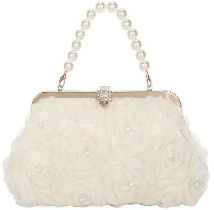 Jywmsc Floral Clutch Purse for Women Formal Pink Rose Evening Bag Wedding Prom Guest Bridal Handbag with Pearl Chain