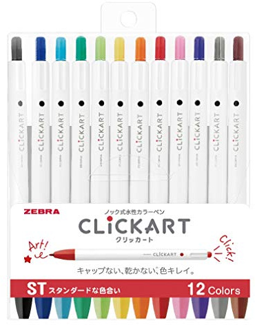 Zebra Clickart Vattenbaserad penna standard 12 färger set, WYSS22-12CST