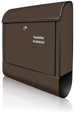 banjado Design Briefkasten personalisiert 38,5x46,5x13cm & 2 Schlüssel - Briefkasten Stahl Schwarz Zeitungsfach pulverbeschichtet - Postkasten A4 Einwurf inkl. Montagematerial - Farbe Schokobraun