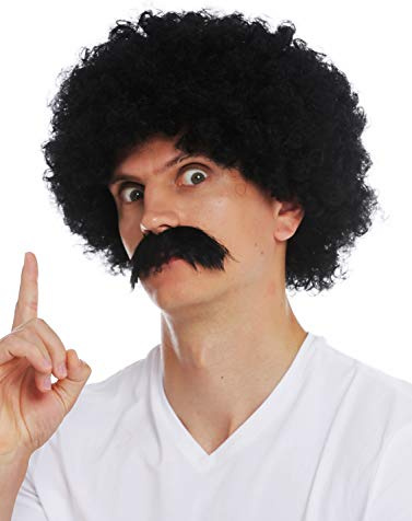 WIG ME UP - 2018553-P103 Perücke Bart Set Herren Karneval krause Locken voluminös Afro 70er Jahre schwarz