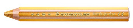 STAEDTLER Kindermalstift Noris Junior 140, Sechskantform, extra bruchsicher, perfekter erster Kindermalstift, 3in1 Bunt- Wachsmal und Aquarellstift in einem, 6 Stifte in gold, 140-111