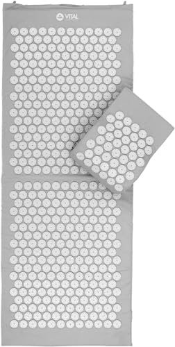 Bodhi VITAL Akupressurmatten-Set XL | Massagematte & Kissen inkl. Tasche | Fakirmatte zur Selbstmassage | Entspannungsmatte gegen Nacken und Rückenschmerzen | Nadelkissen für zu Hause | steingrau