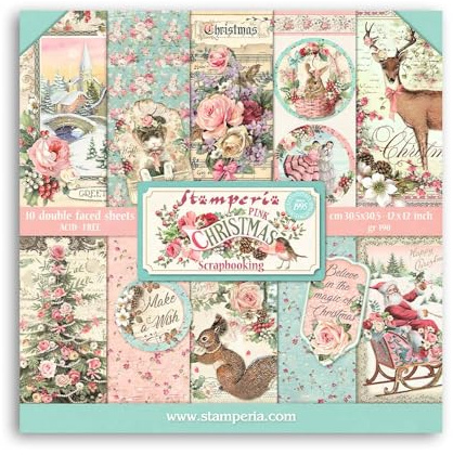 Stamperia Pink Christmas-Pad Cojín de Navidad rosa, 12 x 12 inches