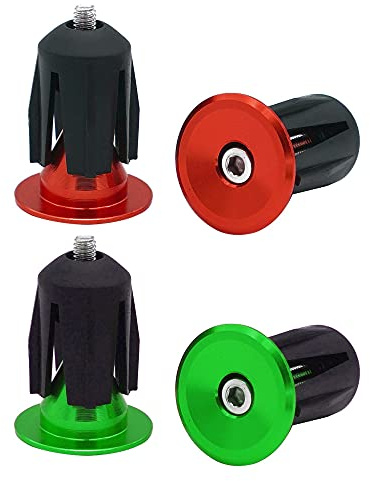 QitinDasen 2 Paia Tappi Terminali Manubrio Bicicletta, Tappi Manubrio in Lega Alluminio, per Bici da Strada, Bici da Corsa, MTB, BMX (Rosso + Verde)