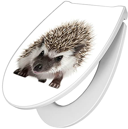 banjado Premium Toilettendeckel mit Absenkautomatik 45x38,4cm / WC Brille Soft Close/hygienischer Toilettendeckel/Klodeckel Duroplast mit Edelstahl Scharnier/Motiv Igel