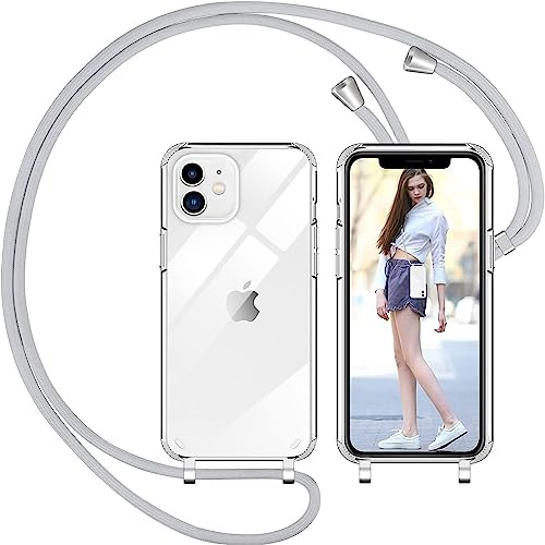 Nupcknn Coque avec Cordon pour iPhone 11, Transparent Coque Collier Réglable Téléphone Étui Portable Lanyard Case Protection Complète Cover de iPhone 11(Gris clair)