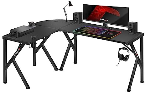 huzaro Hero 6.3 Gaming Schreibtisch L Form, Eckschreibtisch für PC Setups, Carbon Oberfläche, Kabeldurchlass, Getränkehalter, Headset Halter, beidseitig montierbar, stabil, 154 x 117, Schwarz