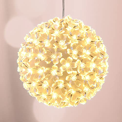 Spetebo LED Lichterkugel 15 cm - 100 LED - Leuchtkugel mit warm weiß beleuchteten Blüten - Dekoleuchte für Innen