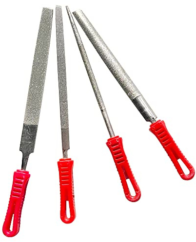 SI FANG 4Pcs 200mm 8 Diamond Files Set, Needle File Set Includes Half Round/Flat/Round/Triangle Assorted Metal File Set Rasps Tools, Suitable for Metalwork Wood Jewellery Ceramic Tiles Glass Stone