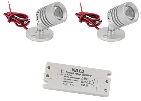 VBLED© 2er SET Mini LED Aufbaustrahler 12VDC 3W ESKINAR schwenkbare Deckenleuchte Deckenstrahler Deckenspot Warmweiß mit LED Trafo