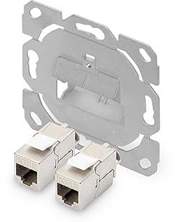 DIGITUS Set: Toma de red de 2 puertos - 1 pieza - Con módulo Keystone 2x Cat6A - Acodado 45° - Compatible con el diseño - Sin marco/marco