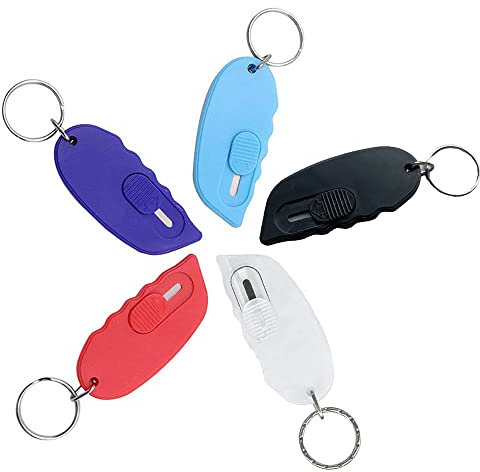 Mini Tagliacarte,5 PCS Coltello Portachiavi Lama di Sicurezza Apriscatole Termoretraibile per Aprire le Lettere Usato per Regali di Decorazione Portachiavi