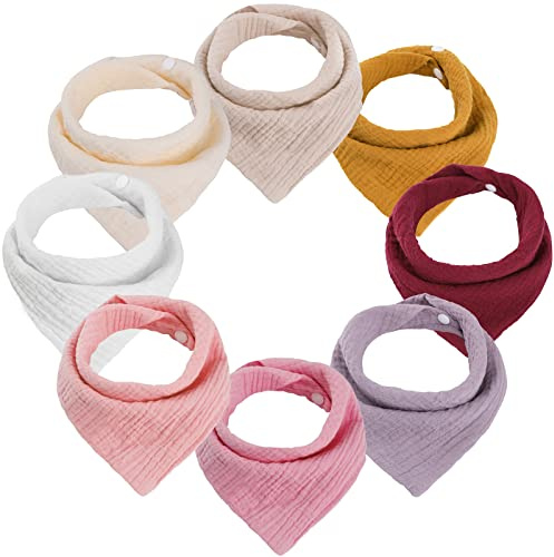 WD&CD 8 Stück Baby Dreieckstuch Lätzchen, Doppellagig Weiche & Absorbierende Musselin Halstüch Sabberlätzche mit 2 Verstellbares Druckknopf für Baby, Kleinkinder, Neugeborene, Jungen, Mädchen