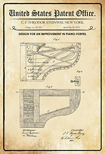 DekoDrom® Blechschild 20 x 30 cm US Patent Klavier Konzert Flügel von oben Instrument Musik historisches Motiv II Wand Deko Sammler Geschenk