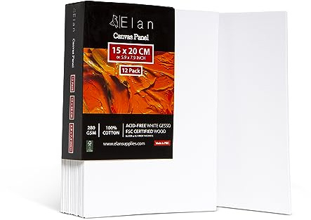 Elan Cotton Canvas Panels for Painting 15x20 CM, 12-Pack Art Canvases