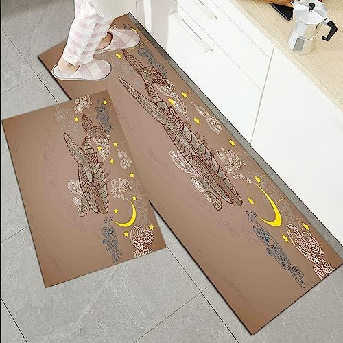 Küchenläufer Küchenmatte 2 Stück 45x70cm+45x120cm,Wal, Steampunk-Wal fliegt in der Luft mit Monden und Sternen künstleri,Rutschfest Pflegeleicht, Anti-Müdigkeit Küchenteppich Teppich Läufer für Küche