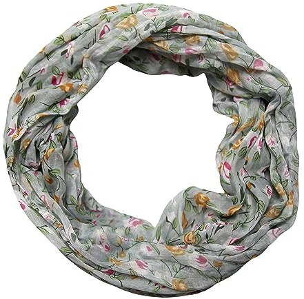 beybey® Damen Seide Loop Schal mit Blumenmuster - Wunderschön und Fein - Seidenschal - Schlauchschal (Grau)