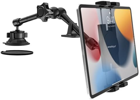 woleyi LKW/Auto Tablet Halterung Armaturenbrett Windschutzscheibe, Heavy Duty iPad Autohalterung Saugnapf mit Metallarm für 4-12,9 Handy & Tablet, iPad Pro/Air/Mini, Galaxy, Lenovo, iPhone usw