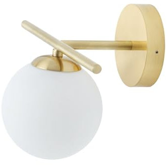 Licht-Erlebnisse Badezimmerleuchte in Messing Weiß IP44 B: 25 cm G9 Glas Metall Kugelschirm Modern Wandleuchte Wandlampe Bad Spiegel BITOV