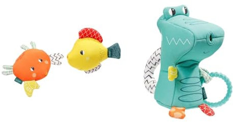 Fehn 050011 2er-Set Spritztiere – Baby Badespielzeug mit Raschelpapier & 050073 Gieß-Krokodil – Stoff-Gießkanne in Tierform mit Greifring
