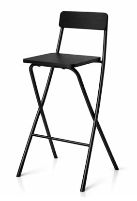 Jardin202 - Taburete Plegable Alto de Metal Extra Grueso con Reposapies para Cocinas y Bar | Silla con Respaldo Resistente | Unidad (Negra/Negra)