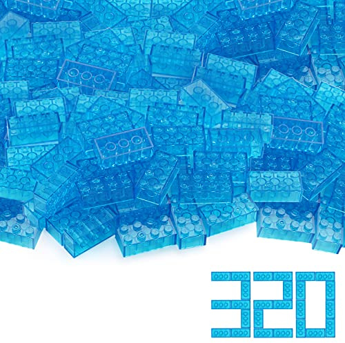 Feleph Klarer hellblauer Ziegelbaukasten, 320 Stück, 2x4, kreatives Spielset, Blöcke, klassisches Spielzeugzubehör, Kompatibel mit 3001 großen Marken (Trans Light Blue)