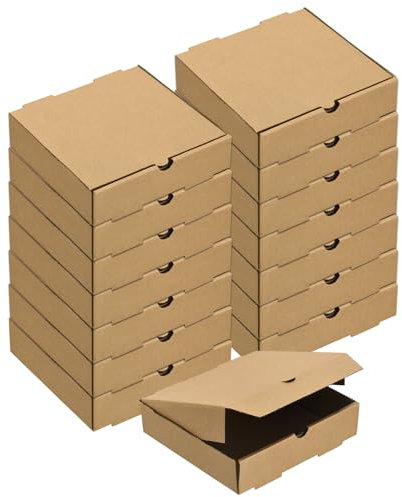 QUARKZMAN Pizza-Box, 15 Stück 8 x 8 Zoll - Kuhhautpapier Mini-Pizza-Boxen, quadratischer gewellter Aufbewahrungsbehälter für Kuchen, Kekse, Pizza-Party (Braun)
