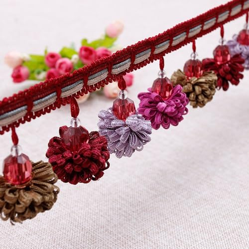 TMTGTS Quaste Vorhang Trim Band Trim 3m*6cm Bunte Tannenzapfen Kugel Spitze Kleidungszubehör Tannenzapfen Kugel Quaste Vorhang Spitze Zubehör für Abdeckung Rand Dekorative Vorhang Trim
