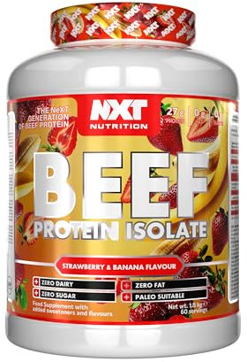 NXT Nutrition Beef Protein Isolate Powder - Protein Powder High in Natural Amino Acids - Paleo, Keto Friendly - Dairy and Gluten Free - Muscle Recovery | 1.8kg - Strawberry & Banana