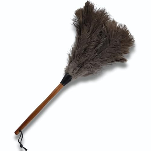 OfficeGear Genuine Ostrich Feather Duster Stained Wood Handle - 12 | 30cm Office Desktop Household Dust Removal