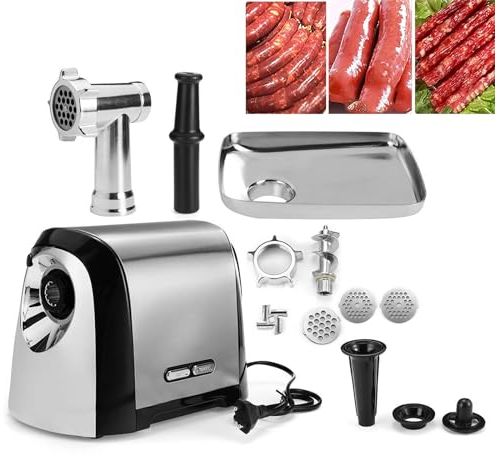 Stainless Steel Heavy Duty Meat Mincer & Sausage Maker - 3200W Electric Grinder with 3 Grinding Plates & 2 Stuffing Tubes - Disassemble - Ideal for Sausages, Bread Crumbs & Sauce Making