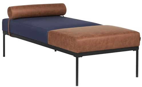 Beliani Chaiselongue Leinenoptik Kunstleder dunkel blau/braun Schwarze Metallbeine Malmos