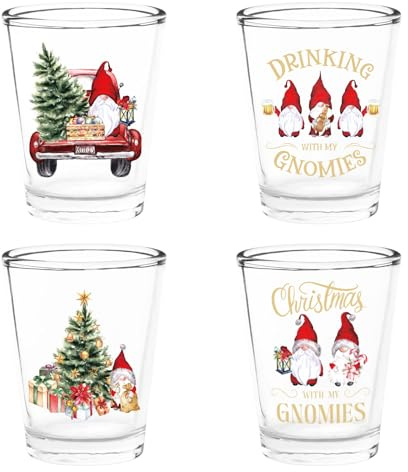 Arsemica Christmas Gnome Shot Glasses, Cute Christmas Drinking Cups, 4 Pack 2oz Gnomies Wine Glasses, Gnome Gifts for Women Men Coworkers, Xmas White Elephant Gifts