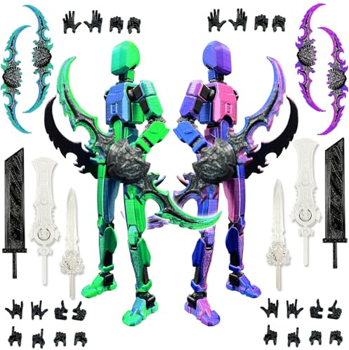T13 Action Figure Set (Assembly Completed), 3D Printed Multi-Jointed Movable Titan 13 Lucky Dummy 13 Mobile Robot, Nova 13 Action Figures Desktop Decorations for Game Lovers Toy (Green Purple)
