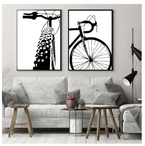 Gemälde, motivierende Wandkunst, Bilder, Fahrraddrucke und Poster, Geschenk, Kinderzimmer, Heimdekoration, schwarze Fahrradkunst, Radsport-Leinwand, 40 x 50 cm (16 x 20 Zoll), 2 Innenrahmen