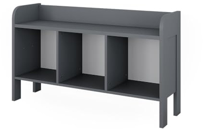 VitaliSpa Kindersitzbank Ajaton, Grau, 107.2 x 63.8 cm | mit Spielzeugregal und 3 offenen Fächern zur Aufbewahrung