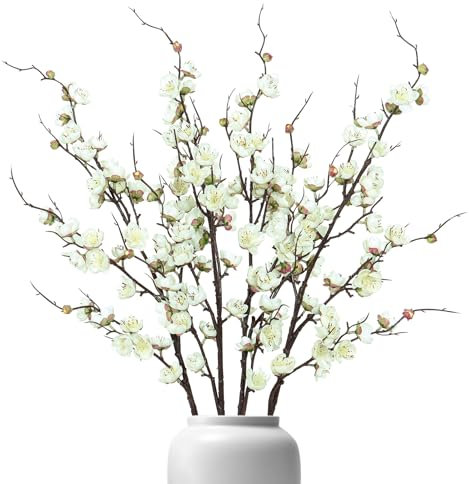 Betylifoy fiore Artificiali di Prugna 4PCS Seta fiore di Prugna Rami 97cm Lungo Artificiale di Seta Composizione per Matrimonio Casa Decorazione da Tavolo (Bianco)