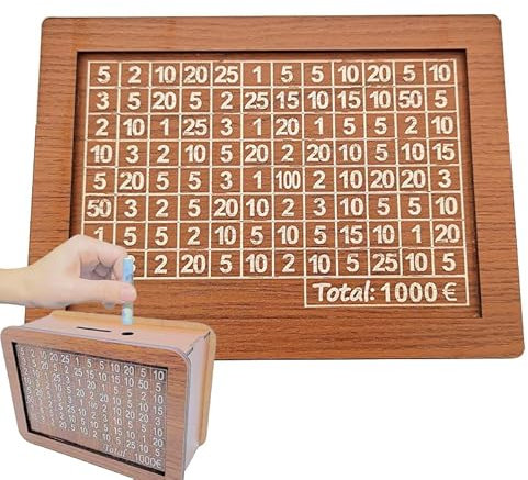Salvadanaio in legno, salvadanaio riutilizzabile da 1000€ con obiettivi di risparmio, salvadanaio per adulti e bambini