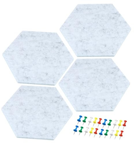 AMENGJ Filz Memoboards Set sechseckig 4-teiliges sechseckiges Pinnwand-Pinnwand-Set aus Filz, selbstklebend, Memoboard, Pinnwand, dekorative Wandfliesen, Pinnwand mit Push-Pins(Gray 9mm)