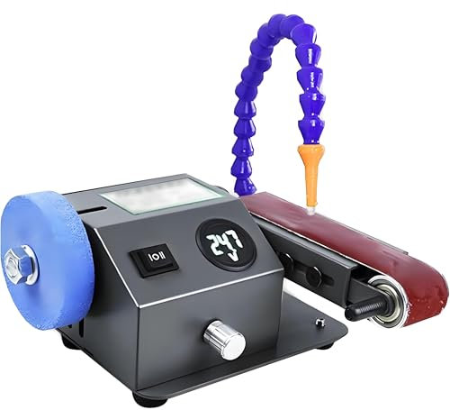 Levigatrice da banco a Umido, Mini levigatrice a Nastro Multifunzione, affilacoltelli Elettrico da 350 W con 10 Nastri abrasivi, Regolazione della velocità da 0 a 13000 Giri/min, per Utensili di ret