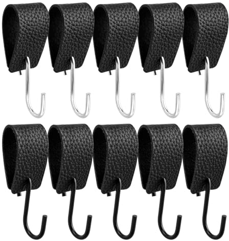 Mesee 10 Stück Leder S-Haken Multifunktionaler S-Haken mit Lederschlaufe Badezimmer Kleiderhaken S-förmige Haken Aufhänger zum Aufhängen von Mänteln, Tassen, Handtüchern, Taschen, Küchenutensilien