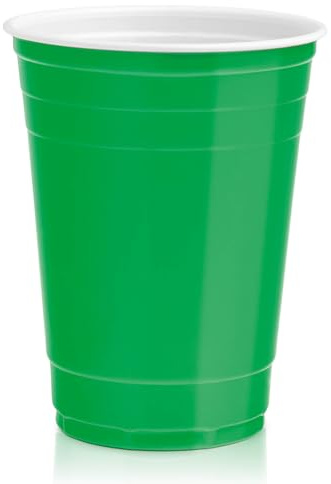 Maxi Products - 100 Vaso Bicolor Plástico Reutilizable Verde-Blanco - 450 cc - Vasos Reciclables - Tazas Americanas - Juego Beer Pong - Vasos Cerveza - Fiestas, Celebraciones - BEER PONG