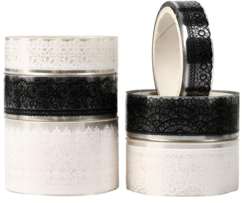 SOFPLATE 6 Stil 6 Rollen Klebeband Washi Tape Washi Klebeband Set Schwarz Weißes Muster Bastelband Transparente Flora Arts Dekorationsaufkleberrolle Für Heimwerker Basteln Scrapbooking Journal