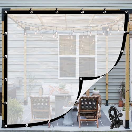 Wasserdicht Outdoor Vorhänge, wetterbeständige Kunststoffplane Seitenteile für Pavillon & Pergola nach Maß Transparente Terrassenvorhänge (Größe:4x1m)