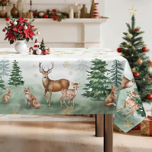 Arquiel Weihnachten Polyester Tischdecke Rechteckig 140 x 180 cm Waschbar | Waschbare Polyester-Tischdecke mit dekorativem Muster-Motiv, wasserabweisend und pflegeleicht für Küche, Esszimmer, Feste und