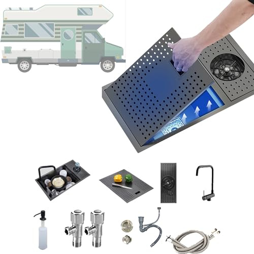 Évier de Cuisine sous Plan Noir Utilitaire encastré en Acier Inoxydable pour Camping-Car, Petit évier Simple avec Robinet Pliable et Lave-gobelets pour la Maison, Le Magasin, Le café