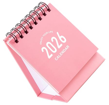 Veemoon Kleiner Tischkalender Compact Monthly Planer Monatlicher Planer 2026 Kompakter Monatskalender Desktop Calendar Desktop-minikalender Mini -kalender Tagesplaner Metall Rosa