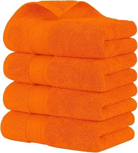 HOUSEGADS Bathroom and Kitchen Hand Towels Pack - 550 GSM Natural 100% Egyptian Cotton -Quick Dry and Absorbent - Fast Drying Soft and Luxurious Bath Hand Towel Set (Orange, 50X80 CM -4PC)